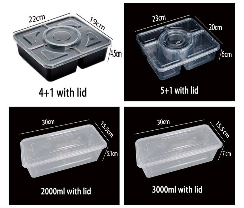 โปรแกรมอาหารจากพลาสติกโปร่ง 6 ช่อง กล่องเบนโต้ใช้ครั้งเดียว สําหรับโรงแรมและงาน