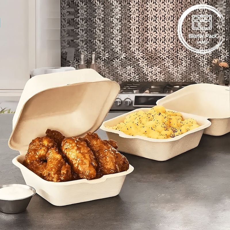 เบลสเตอร์ Eco Compostable Clamshell 3 คอมพาร์ทเม้นท์ กล่องอาหารกลางวัน 1 ครั้ง
