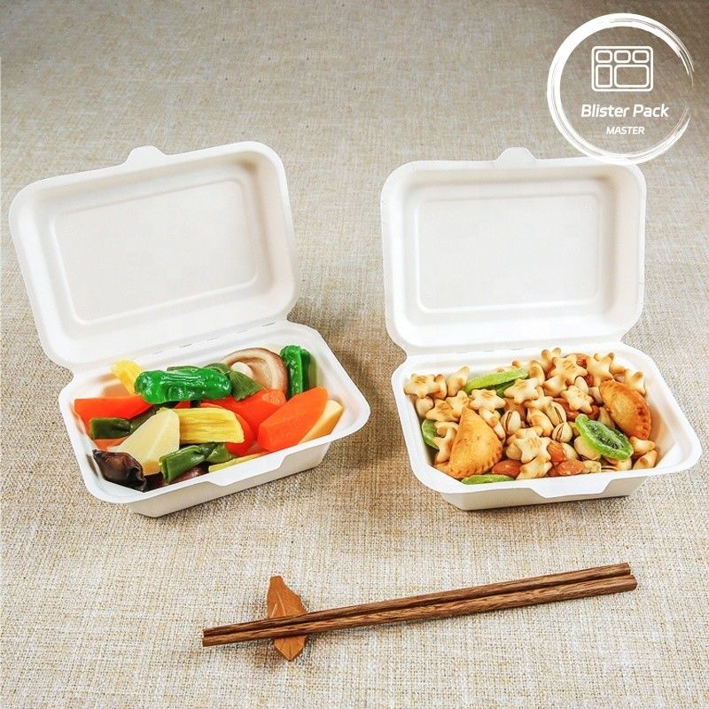 เบลสเตอร์ Eco Compostable Clamshell 3 คอมพาร์ทเม้นท์ กล่องอาหารกลางวัน 1 ครั้ง