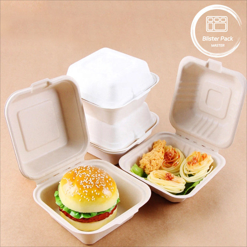 เบลสเตอร์ Eco Compostable Clamshell 3 คอมพาร์ทเม้นท์ กล่องอาหารกลางวัน 1 ครั้ง
