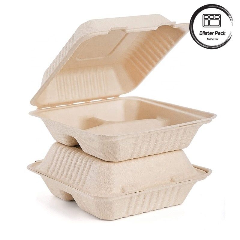 เบลสเตอร์ Eco Compostable Clamshell 3 คอมพาร์ทเม้นท์ กล่องอาหารกลางวัน 1 ครั้ง